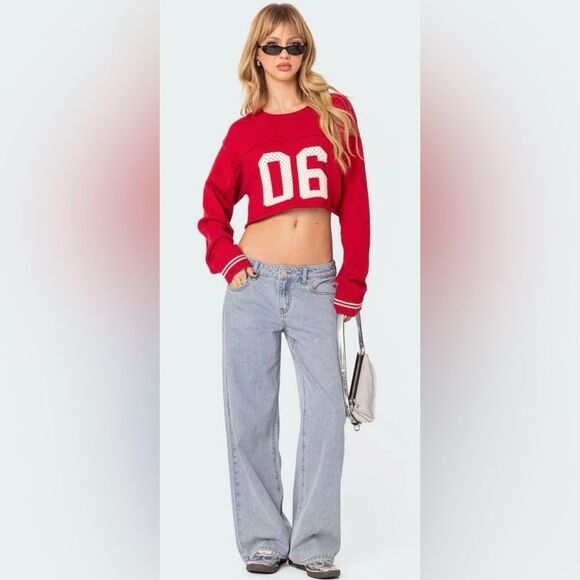 Edikted x PACSUN XL Raelynn Light Blue Vintage Wash Wide Leg Low Rise Jeans - Picture 4 of 4